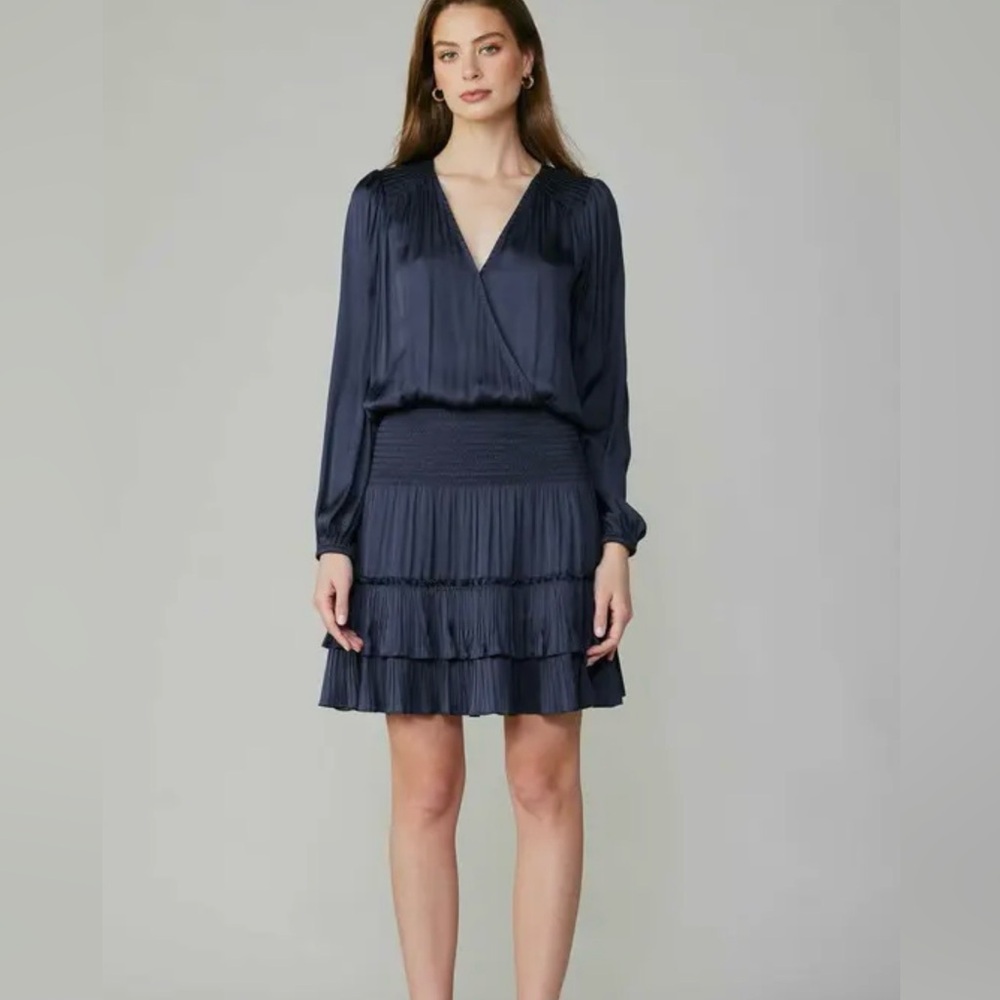 Current Air - Navy Satin Tiered Mini Dressy Dress - Picture 15 of 16